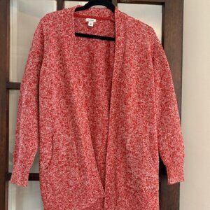 L.L. Bean Red Marled Knit Cardigan Sweater, Size Medium.